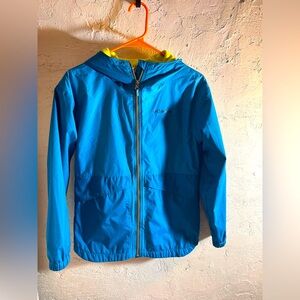 Columbia Kids Blue Hooded Jacket lightweight lined hood deep pockets 2 tone blue